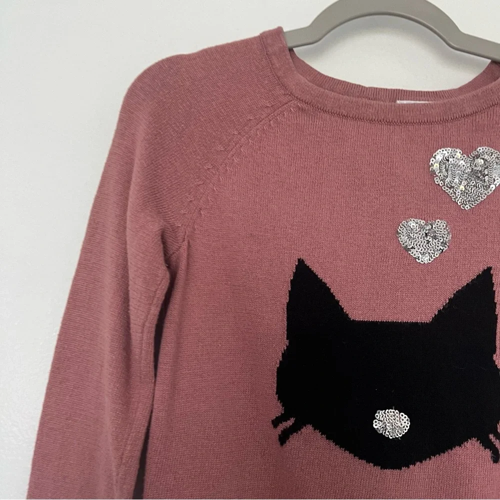 The Children's Place Girls Sweater‎ With Cat Face and sequins Size S 5/6